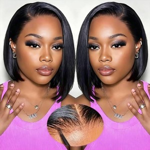 $30 Bob Wig Human Hair 13x4 Hd Lace Front Bob Wigs For Black Women Human Hair Glueless Bob Wigs Pre Plucked Pre Cut With Baby Hair 180% Density (NC, 12Inch)