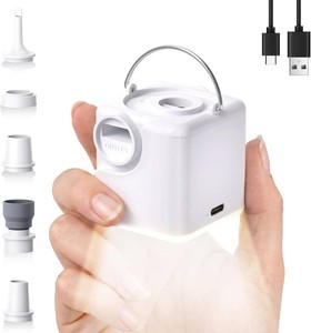 $20 Portable Mini Air Pump for Inflatables, 4.5 kPa 2400mAh Air Mattress Pump Electric with Camping Light and 5 Nozzles, USB Rechargeable Quick Inflate Deflate for Pool Floats Camping Beach Travel