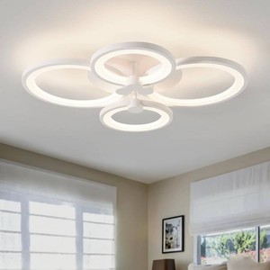 $69 Modern LED Ceiling Lights Fixture Dimmable Flush Mount White Acrylic 4-Ring