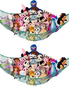 $22 Extra Large Stuffed Animal Storage Hammock 2 Pack  Holds 12 lbs  Corner Stuffed Animal Organizer  Plushie Net for Stuffed Animals  Stuffy Storage, Cute Bedroom, Room Decor  Green
