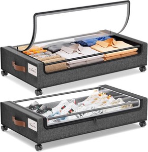 $34 Yecaye Under Bed Storage with Wheels, 2Pack Under Bed Storage Containers, Underbed Shoe Storage Organizer, Rolling Under Bed Metal Drawers for Clothes, Blankets(30.71 x 16.93 x 6.69 in)