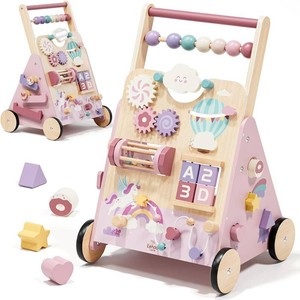 $60 Lehoo Castle Unicorn Wooden Baby Walker, Adjustable Speed Baby Push Walker