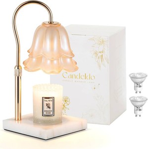 $40 Candeldo Candle Warmer Lamp with Timer, Marble Base, White Floral Shade