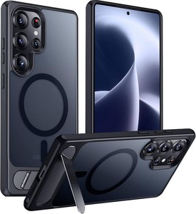 $26 Temdan Designed for Samsung Galaxy S25 Ultra Case Magnetic,Built in Hidden KickstandMilitary Grade Drop Protection Translucent Matte Slim Thin Phone Case for Galaxy S25 Ultra Case 6.9- Black