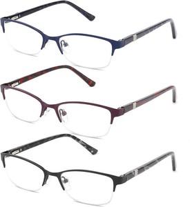 $21 3Pack Reading Glasses Women Metal Half Frame Anti UVGlare
