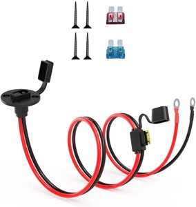 ELFCULB SAE Power Socket Sidewall Port to O Ring Terminal Connector, 14AWG 3.3FT SAE Battery Cable with 10A 15A 20A Fuse, Compatible for Car Solar Generator Battery Charger