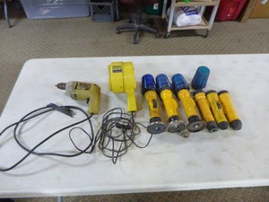 Black & Decker Drill and Assorted Flashlights
