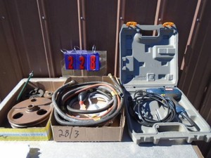 Pulley counter weights, hose & Ryobi drill. As shown.