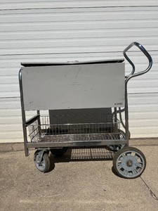MSRP $800 CHARNSTROM Heavy-Duty Commercial Mail Distribution Cart, Large Enclosed Storage Bin With Hinged Lift-Up Lid, Lower Wire Basket, Oversized Wheels, Chrome Push Handle, Industrial Mailroom, Office &amp Institutional Use Locking - No Key