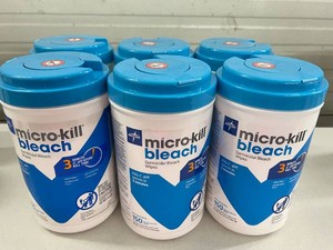 Medline Micro-Kill Bleach Germicidal Disinfectant Wipes, Lot of 6 Canisters, 150 Wipes Each, 900 Total Wipes, 7 x 8, 3-Minute C. Diff Spore Kill Time, Hospital, Medical, Dental, Veterinary, EMS &amp Commercial Use, EXPIRED