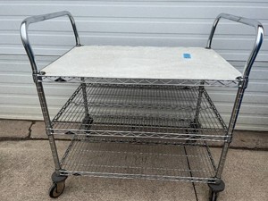 MSRP $700 METRO Super Erecta 3-Shelf Mobile Utility Cart, Solid Work Surface, Dual Push Handles, NSF Certified, Commercial Grade Chrome Wire Shelving, Swivel Casters, Hospital, Healthcare, Restaurant &amp Warehouse Use, 36 x 24 x 39