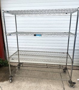 MSRP $1,800 METRO Super Erecta Heavy-Duty 4-Tier Mobile Chrome Wire Shelving Cart, 600-Lb Capacity, NSF Certified, Heavy-Duty Swivel Casters (missing rubber) Hospital, Pharmacy, Restaurant &amp Warehouse Storage, 60W x 24D x 72H