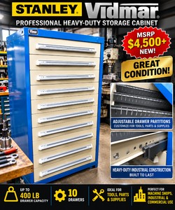 MSRP $4,500 STANLEY VIDMAR Heavy-Duty Industrial 10 Drawer Storage Cabinet, Adjustable Drawer Partitions, 400-Lb Drawer Capacity, 59Hx30Wx28D, Professional Tool, Parts, Shop &amp Warehouse Storage - Great Condition -Drawers Glide Super Smooth
