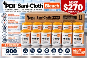 MSRP $270 NEW PDI Sani-Cloth Bleach Large Wipes REF P54072, 12 Canisters w75 Wipes Each, Professional Medical Grade Bleach Disinfectant Wipes, HospitalClinic Surface Disinfection EXP 022027 Box Has Minor Damage On Bottom