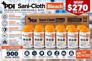 MSRP $270 NEW PDI Sani-Cloth Bleach Large Wipes REF P54072, 12 Canisters w75 Wipes Each, Professional Medical Grade Bleach Disinfectant Wipes, HospitalClinic Surface Disinfection EXP 42026