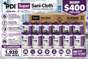 MSRP $400 NEW CASE OF 12 PDI Super Sani-Cloth Large Germicidal Disinfectant Wipes, 1,920 Total Wipes, 160 Per Canister, Professional Hospital Grade Surface Disinfection, Medical, Dental, Veterinary, EMS, Clinic &amp Commercial Use, EXP 102027