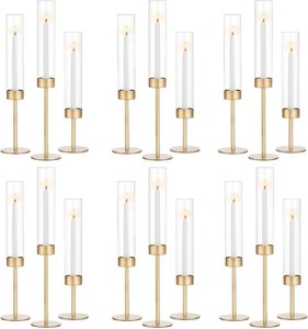 $126 Romadedi Glass Hurricane Candle Holders for Candlestick, Gold, Set of 12