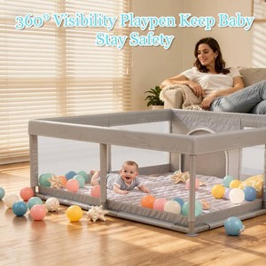 JINXIA 50x50 Inch Playpen for Babies and Toddlers, Soft & Skin-Safe Fabric Light Grey 5050