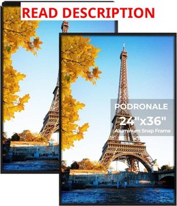 24x36 Poster Frames, 2Pcs, Plexiglass,Black Aluminum Snap Frame