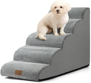 COZY KISS Dog Stairs for Small Dog 22.6 H, 5 Step Pet Ramp for Bed