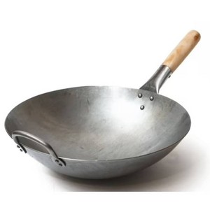 Craft Wok Traditional Hand Hammered Carbon Steel Pow Wok with Wooden and Steel Helper Handle (14 Inch, Round Bottom)  731W88