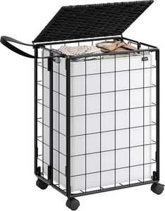 SONGMICS Laundry Hamper, 90L Basket with Lid, Wheels, Removable Liner