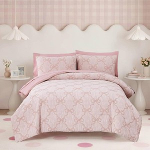 BLOOMHAVEN Twin XL Comforter Set for Girls - 5 Pieces Pink Bow Bed in a Bag