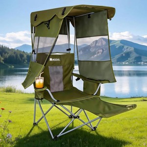 AKSOUL Folding Camping Chair with Shade Canopy Camp Chairs with Umbrella for Adults,Portable Beach Chairs with Cup Holder, Side Pocket for Lawn, Sports, Tailgates, Fishing - Support 330 LBS,Green