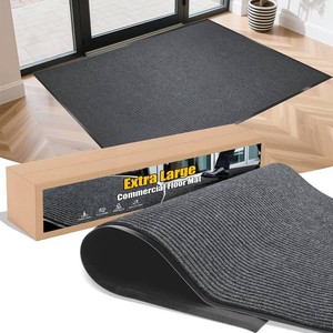 Extra Large IndoorOutdoor Entrance Mat - 4 x 6 Feet, Rubber Border Door Mat Heavy Duty, Waterproof, Low-Profile, Easy to Clean, Rubber Entry Mat, Commercial Floor Mat, Charcoal Grey