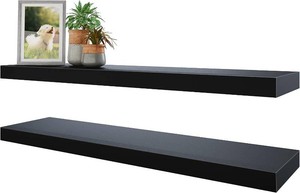 BAMEOS Floating Shelves, 31W x 8D Wall Mounted Display Shelves with Invisible Brackets, Set of 2  Lightweight D cor Shelf for Bedroom, Living Room, Bathroom & Entryway Black