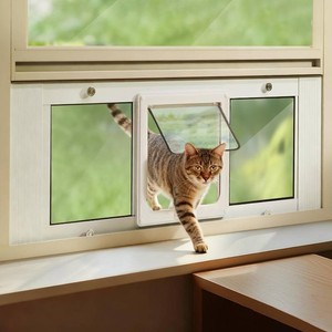 LIBBEPET Cat Door for Window, Adjustable Window Width 23-28, Small