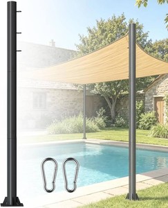 $116 10ft Sun Shade Sail Pole   Diameter 3in Thickness Heavy Duty Thick Steel Post Kit with Carabiner Hooks, for Outdoor Canopy, Light String, Patio