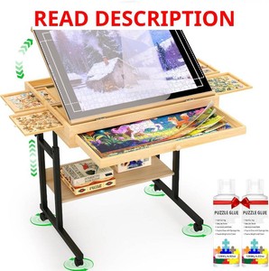 $170 Wooden Puzzle Table with Drawers, 1500 Piece Puzzles for Adults & Puzzle Enthusiasts with Adjustable Height & Tilt, Felt Surface, Metal Stand with Lockable Wheels, Puzzle Storage Box and Cover