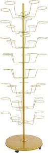 Metal Hat Rack Stand with Wheels, Freestanding 8-Tier Hat Display Organizer Tree with 40 Hooks, Rotating Cap Wig Holder for Home Store Mall Cloakroom Boutique and Retail Use (Golden)
