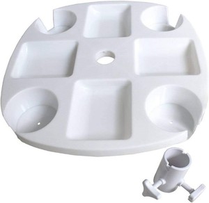 17 Inch Beach Umbrella Table Tray with 4 Cup Holders and 4 Snack Compartments for Beach Patio Garden Yard Swimming Pool (17 White)