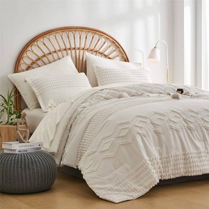 KAKIJUMN Tufted Boho Comforter Set King Size, 7 Piece Bed in a Bag, White