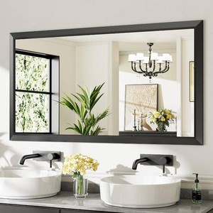 $160 Briivue Black Metal Framed Bathroom Wall Mirror, 55x30 Inch
