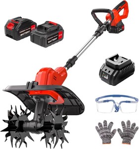 21V Cordless Tiller for Gardening, 120Mins Runtime Rototiller, 11.8 Width 6.6 Depth Garden Tiller with 2x4.0Ah Batteries, 360RPM Electric Cultivator for LawnSoilCultivationGarden