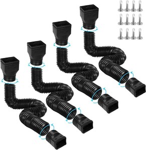 Gutterlix 4 Pack Flexible Gutter Downspout Extensions Extendable from 21 to 67, Downspout Extender Comes with Adapters, Thickened Down spout Drain Extension for Rainwater Drainage(Black)