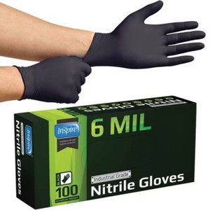 2 Pack Bundle Inspire Black Nitrile Gloves HEAVY DUTY 6 Mil Nitrile Chemical Resistant Medical Cooking Cleaning Disposable Black Gloves (Medium, 100, Count)