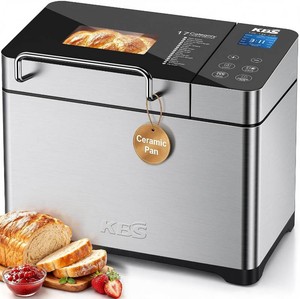 $160 KBS Pro 710W 2.2LB Bread Maker, Stainless Steel 17-in-1 Smart Bread Machine with Healthy Ceramic Pan, Automatic Nut Dispenser, Tempered Glass Touch Panel, 3 Crust Colors, 15H Timer &Keep-Warm, Recipes
