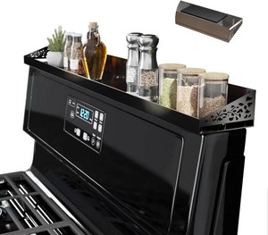 STUTOV 30 Magnetic Stove Top Shelf   Black Spice Rack and Seasoning Organizer   Kitchen Shelf for Back of Stove   Over Stove Rack and Storage Organizer