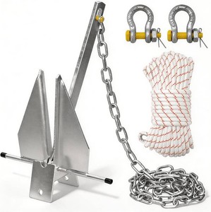 Heavy Duty Hot-Dipped Galvanized Danforth Anchor Kit for Boats - 5810131825lb Fluke Anchor with Chain, Shackles & Rope, Ideal for Pontoon, Fishing & Sail Boats