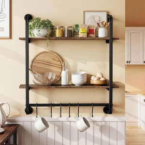 2 Tier Industrial Pipe Floating Shelf, 24 Kitchen Wall Shelves
