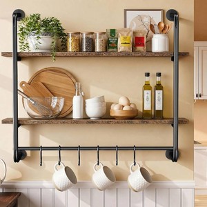 2 Tier Industrial Pipe Floating Shelf, 31.5 Kitchen Wall Shelves