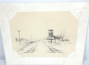 Signed Railroad & Grain Elevator Art Print