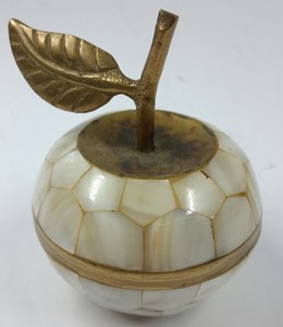 Handmade Solid Brass & Mother-of-Pearl Apple Trinket Box  India