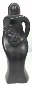 Carved Black Stone Mother & Child Sculpture