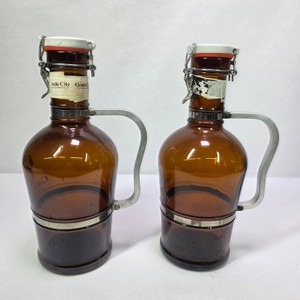 Vintage Granite City Brewery Amber Glass Growlers with Swing-Top Caps