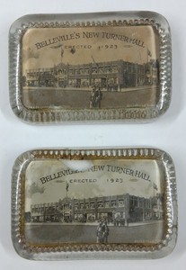 Vintage Belleville New Turner Hall 1923 Souvenir Glass Trays